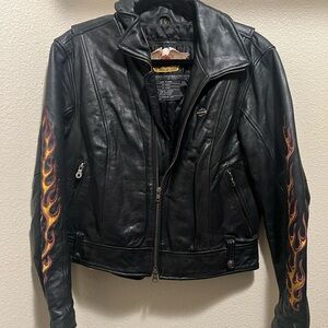 Harley-Davidson Black Leather Jacket with Flame Design